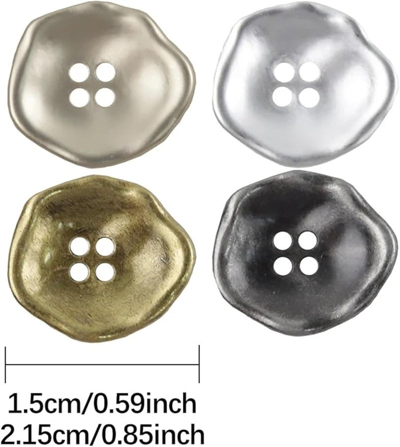 أزرار معدنية فضية عتيقة مقعرة 21 5 مم 4 فتحات 50 قطعة أزرار زخرفية كلاسيكية - Image 2
