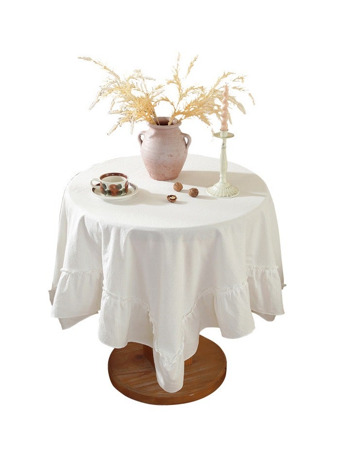 Generic Elegant pleated ruffle round and square tablecloth with a white versatile background creating a romantic atmosphere. - Image 1