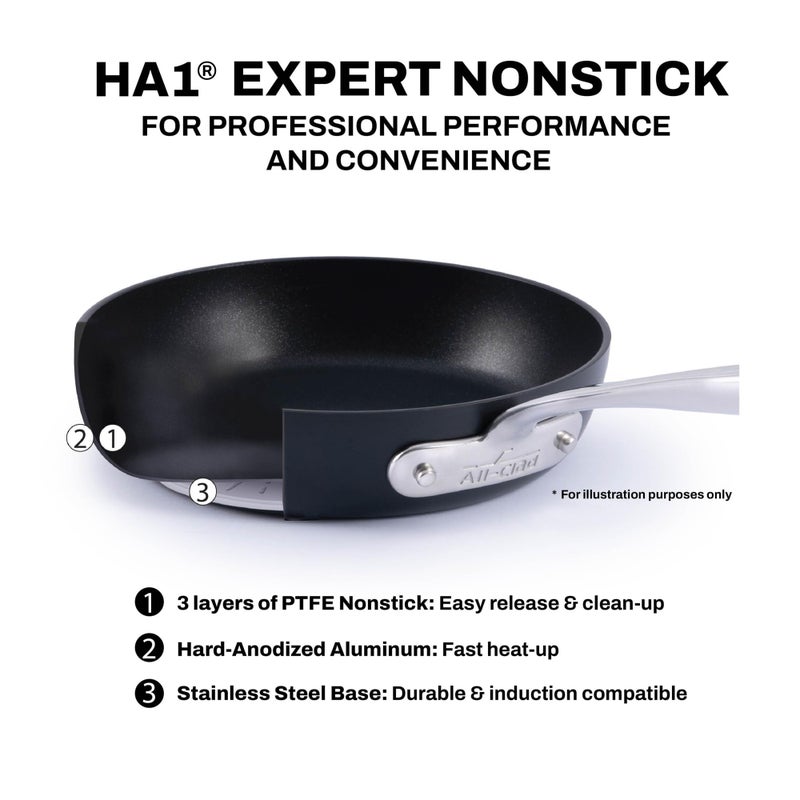 All-Clad HA1 Expert Nonstick 12-Inch Chef's Frying Pan with Tempered Glass Lid, Stay-Cool Ergonomic Handle, Dishwasher-Friendly, Oven-Safe Up to 350Â°F, Induction, Compatible with All Cooktops, Black - Image 3
