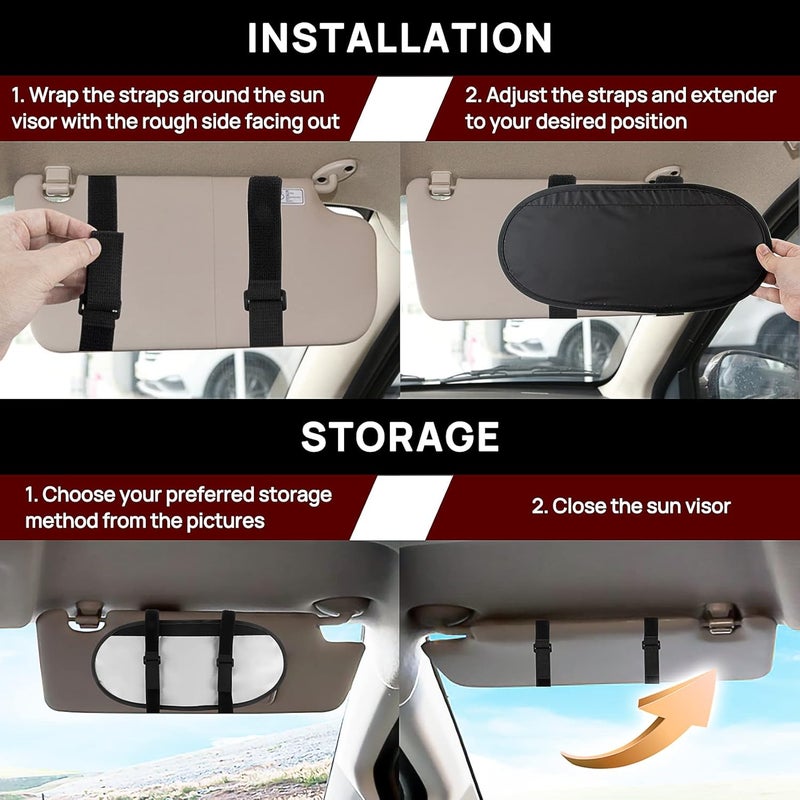 PSLER Car Visor Extender Sunshade - 2pcs Black - Image 4