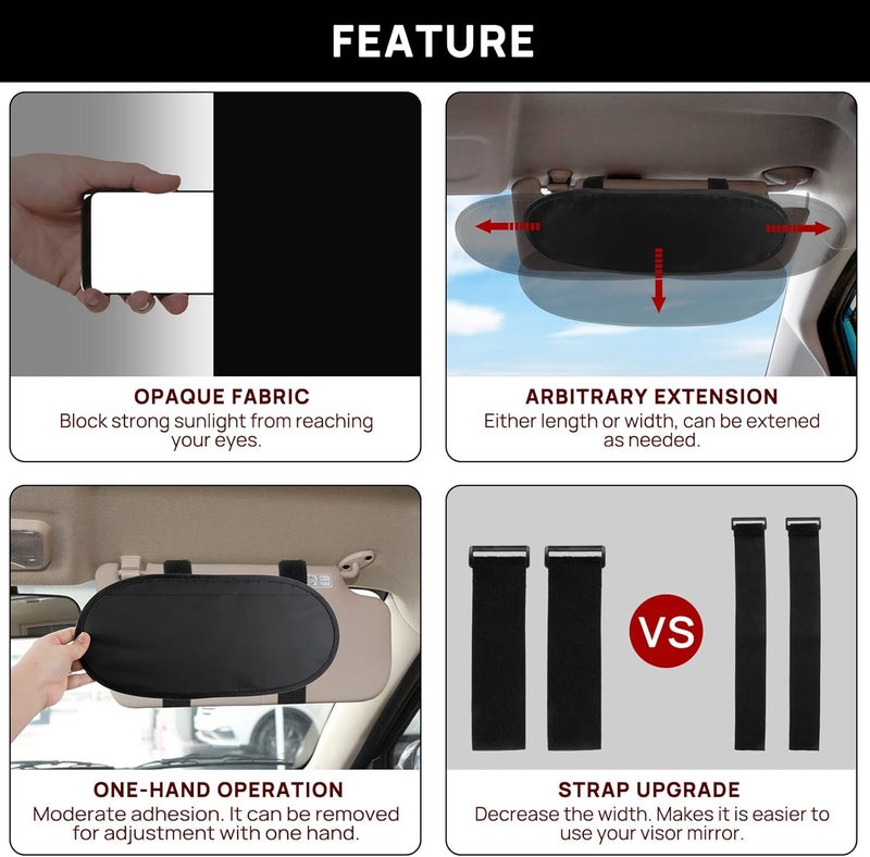 PSLER Car Visor Extender Sunshade - 2pcs Black - Image 2