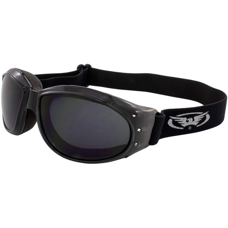 نظارات ركوب الدراجات النارية padded من Global Vision Eliminator للرجال والنساء بإطار أسود وعدسات دخانية بإطار أسود وعدسات دخانية داكنة