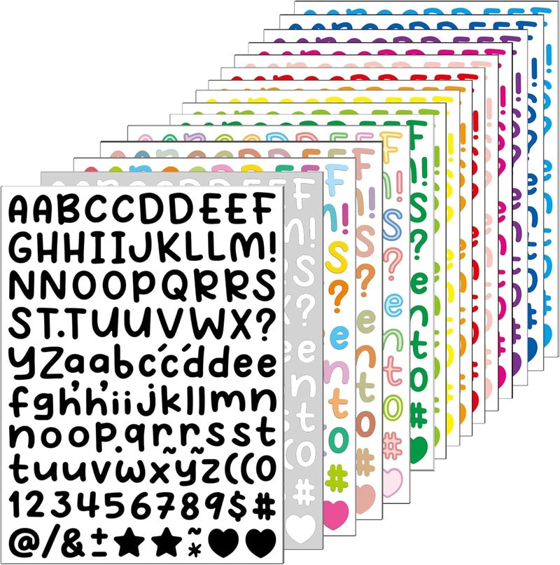 STORE 2508 Store2508 Alphabet Letter Stickers for Kids and Adults | 15 Sheets in 15 Colours | Waterproof Self Adhesive Letters Numbers Symbols for Scrapbooking DIY Crafts Journals Laptops Planners Cards Decor - Image 1
