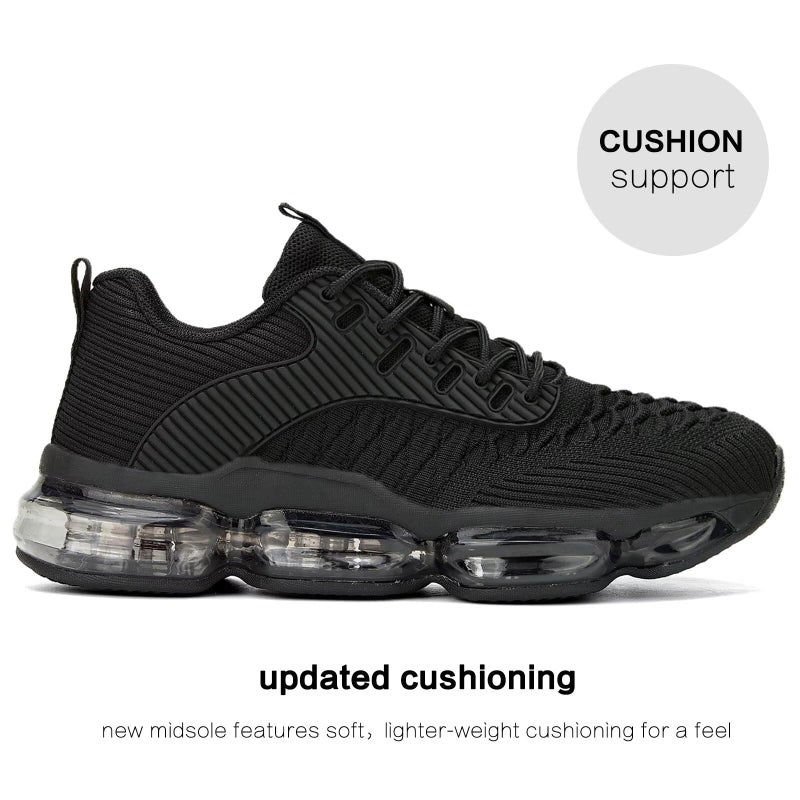 Luogoks Womens Walking Running Shoes Air Cushion Basketball Sneakers Fashion Tennis Breathable Sport Gym Fitness Cross Trainers Shoes Black - Image 4