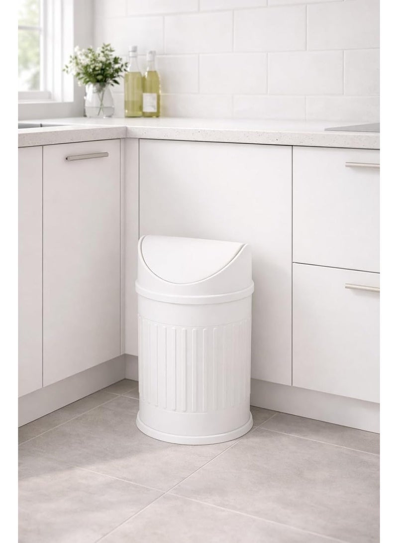 Primanova Stainless Steel Trash Bin Swing Lid Compact Round Garbage Waste Bin for Bathroom Kitchen Bedroom Office 12 Liters (White) - Image 2