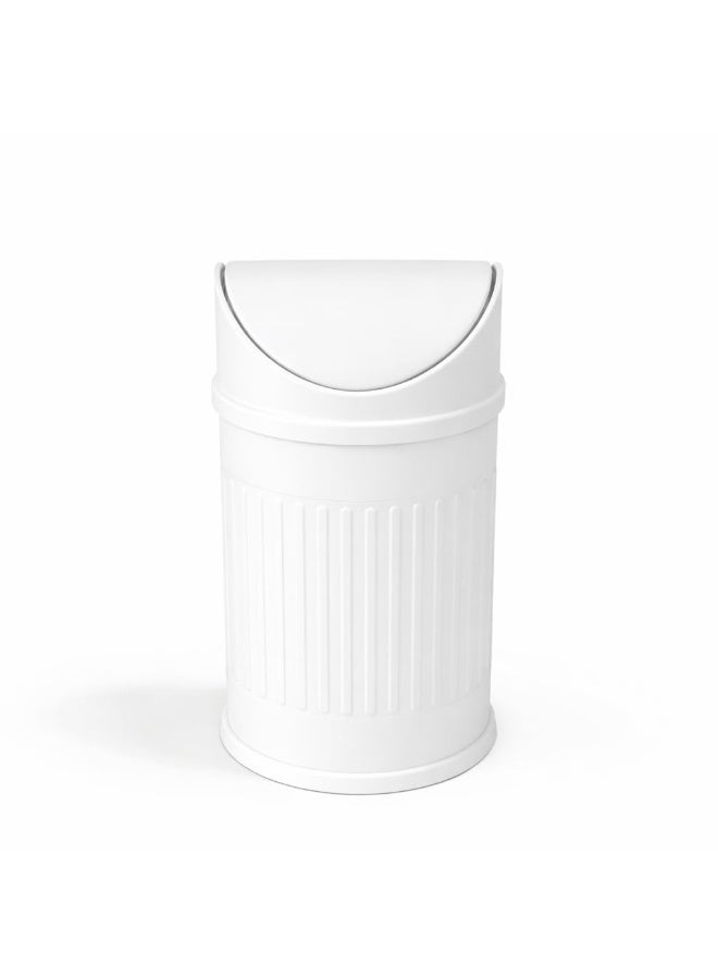 Primanova Stainless Steel Trash Bin Swing Lid Compact Round Garbage Waste Bin for Bathroom Kitchen Bedroom Office 12 Liters (White) - Image 1