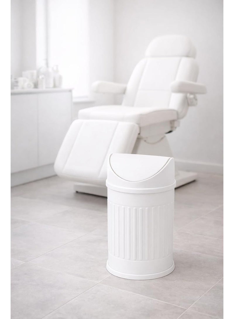 Primanova Stainless Steel Trash Bin Swing Lid Compact Round Garbage Waste Bin for Bathroom Kitchen Bedroom Office 12 Liters (White) - Image 3