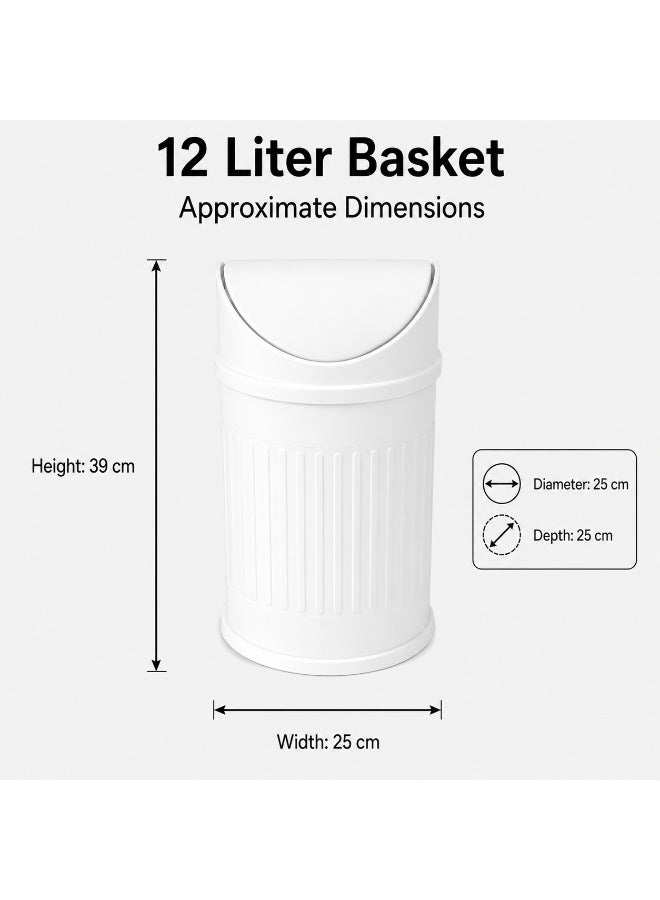Primanova Stainless Steel Trash Bin Swing Lid Compact Round Garbage Waste Bin for Bathroom Kitchen Bedroom Office 12 Liters (White) - Image 4