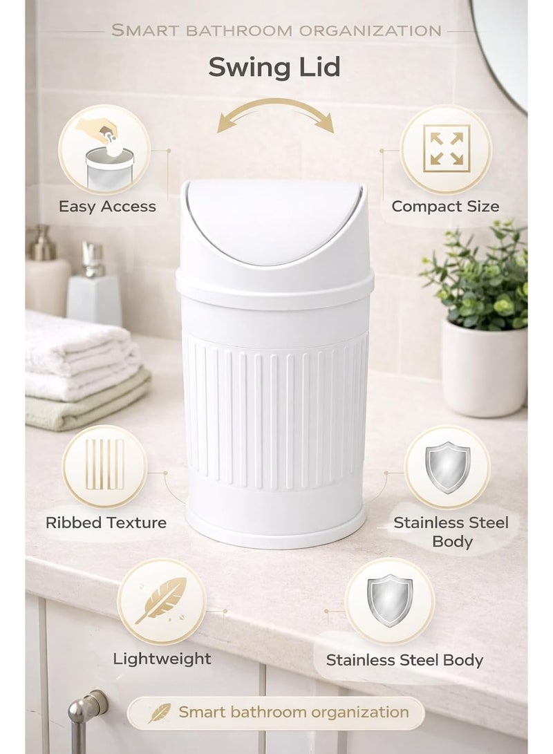 Primanova Stainless Steel Trash Bin Swing Lid Compact Round Garbage Waste Bin for Bathroom Kitchen Bedroom Office 12 Liters (White) - Image 5