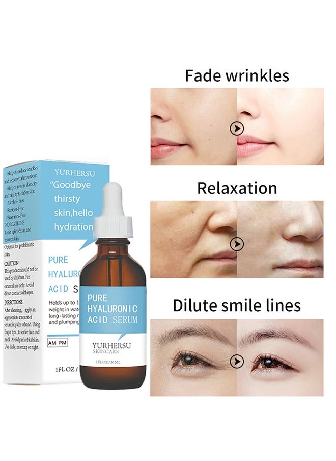 YURHERSU - Pure Hyaluronic Acid Serum， For Skin 100% Pure Anti Aging Serum Intense Hydration Moisture Non greasy Paraben free, Wrinkle Reducing and Brightening Serum 30ML - Image 1