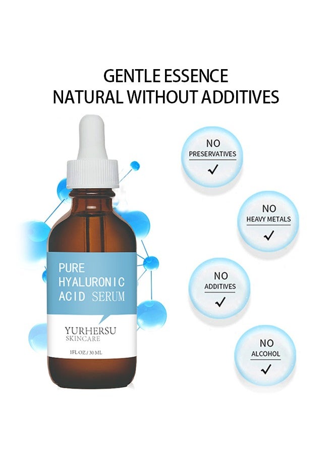 YURHERSU - Pure Hyaluronic Acid Serum， For Skin 100% Pure Anti Aging Serum Intense Hydration Moisture Non greasy Paraben free, Wrinkle Reducing and Brightening Serum 30ML - Image 1