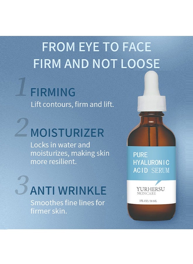 YURHERSU - Pure Hyaluronic Acid Serum， For Skin 100% Pure Anti Aging Serum Intense Hydration Moisture Non greasy Paraben free, Wrinkle Reducing and Brightening Serum 30ML - Image 1