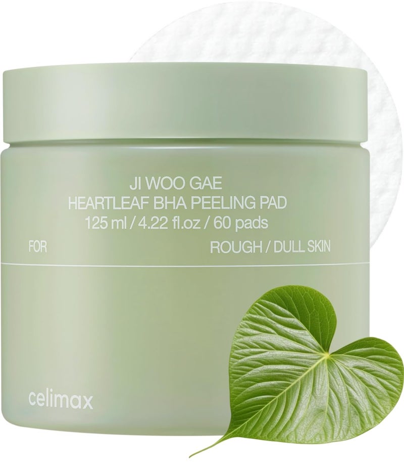 celimax celimax Ji.Woo.Gae Heartleaf BHA Peeling Pad | with Heartleaf Extract, Exfoliating Toner Pads, Facial Peels, Hydrating, for Troubled Skin & Breakouts (60 Pads) 