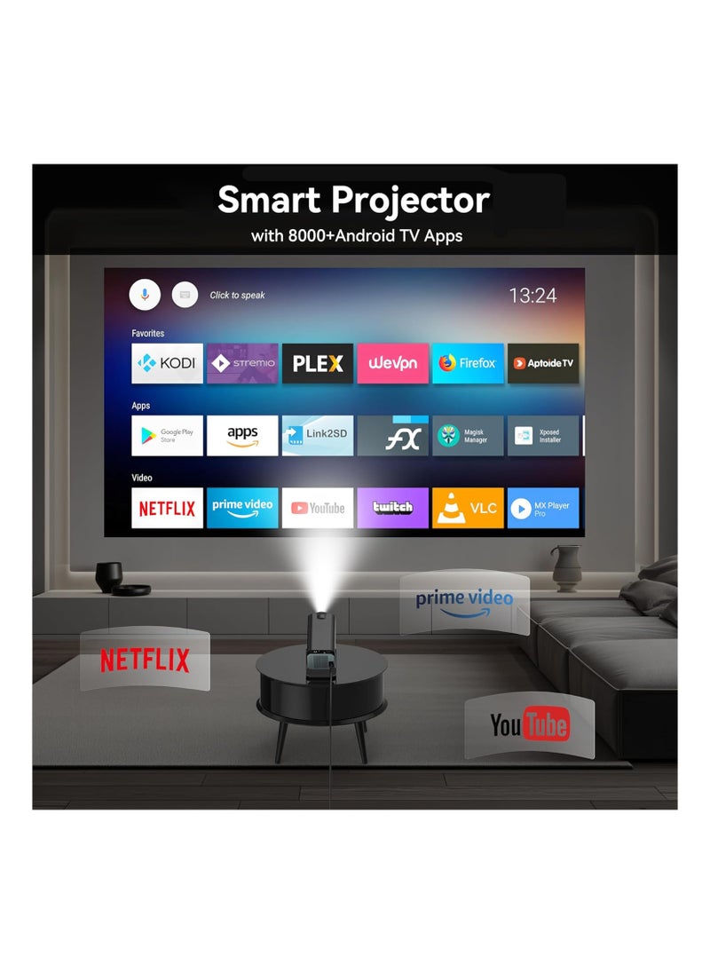 Toshonics - 4K HD Smart Projector: Android 11, 390 ANSI Lumens, 1080P, 180° Rotating Screen, WiFi 6, Bluetooth 5.0 - Image 1