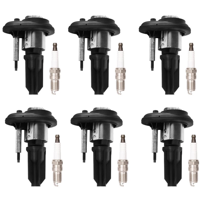 Set of 6 Ignition Coil Pack and Spark Plugs Fits for 2002 2003 2004 2005 Chevy Trailblazer GMC Envoy Isuzu Ascender Olds Bravada Buick Rainier Saab 97X 42L L6 Spark Plugs Coils Replaces UF303 C1395