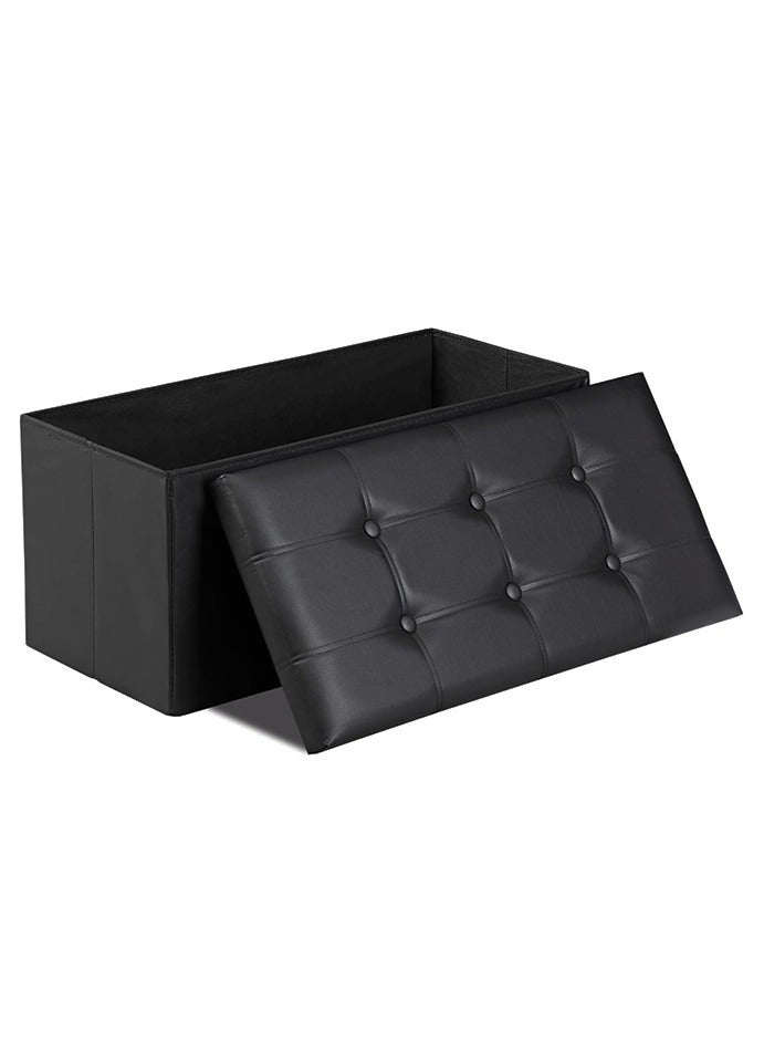Generic 30 Inch Storage Ottoman Bench,Folding Ottoman Footrest, Rectangle Foot Stool,  for Bedroom Living Room Entryway Hallway Black Leather - Image 1