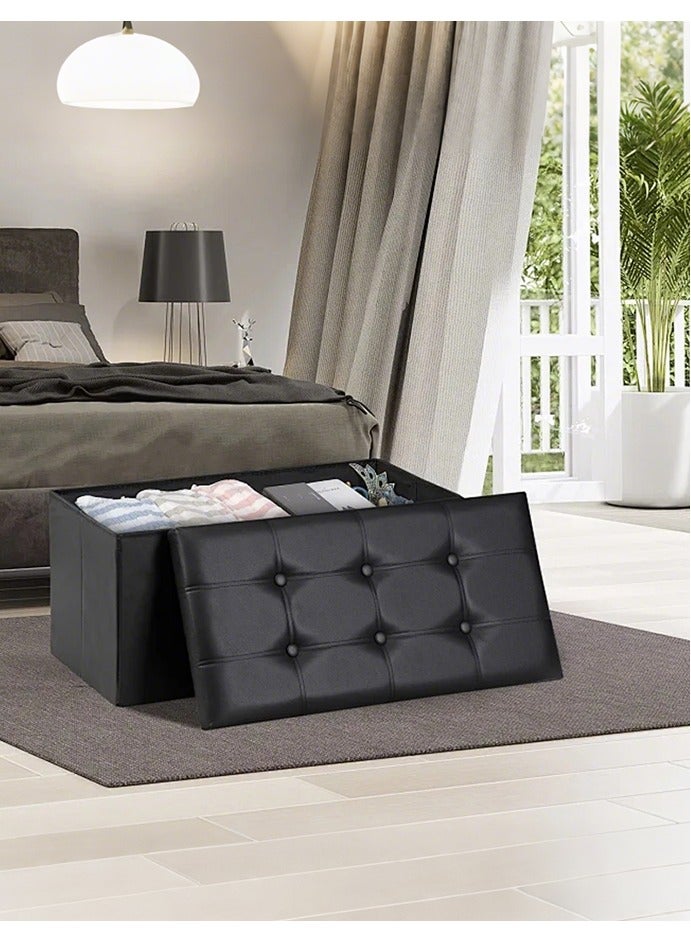 Generic 30 Inch Storage Ottoman Bench,Folding Ottoman Footrest, Rectangle Foot Stool,  for Bedroom Living Room Entryway Hallway Black Leather - Image 3