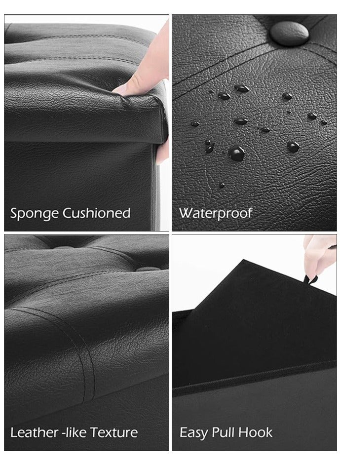 Generic 30 Inch Storage Ottoman Bench,Folding Ottoman Footrest, Rectangle Foot Stool,  for Bedroom Living Room Entryway Hallway Black Leather - Image 5