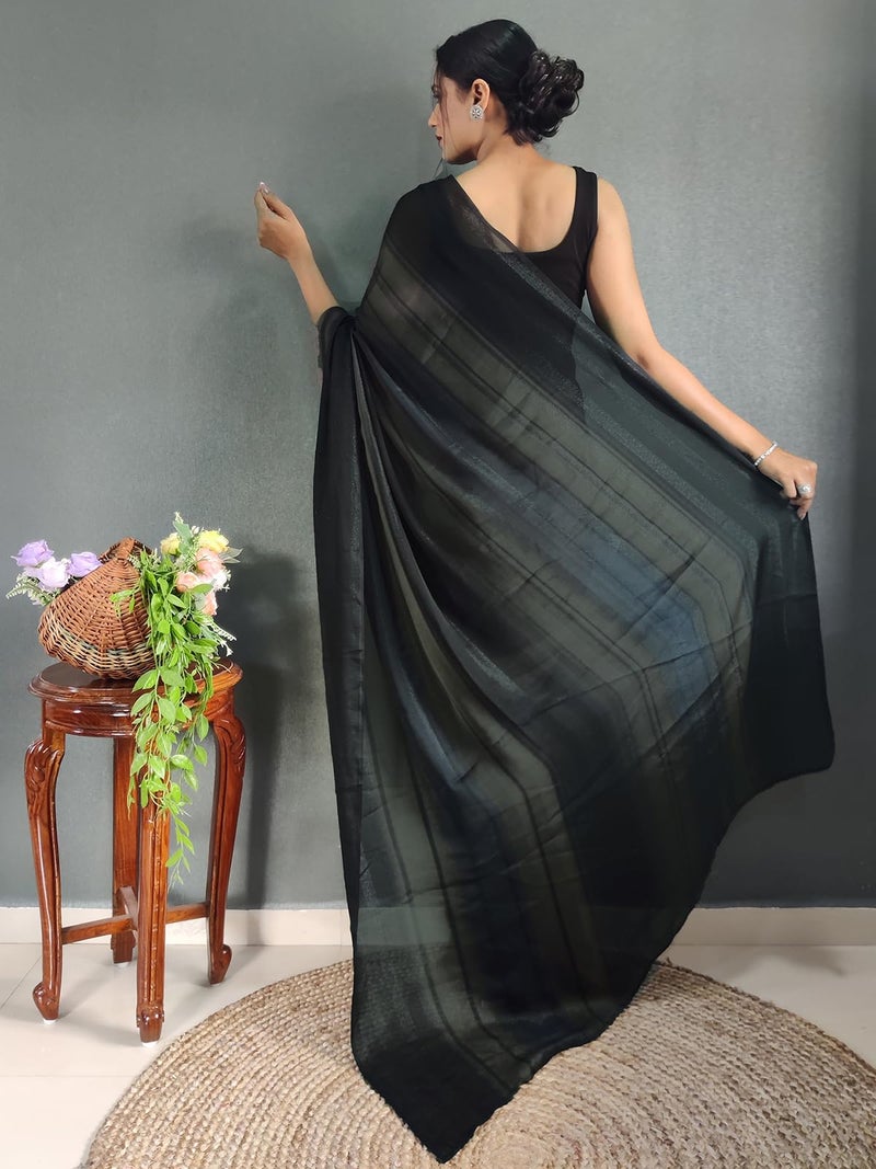 SIRIL Women's Georgette Printed Ready To Wear Saree, One Minute Stitched Saree With Unstitched Blouse Piece (3374S364_Black) - Image 2