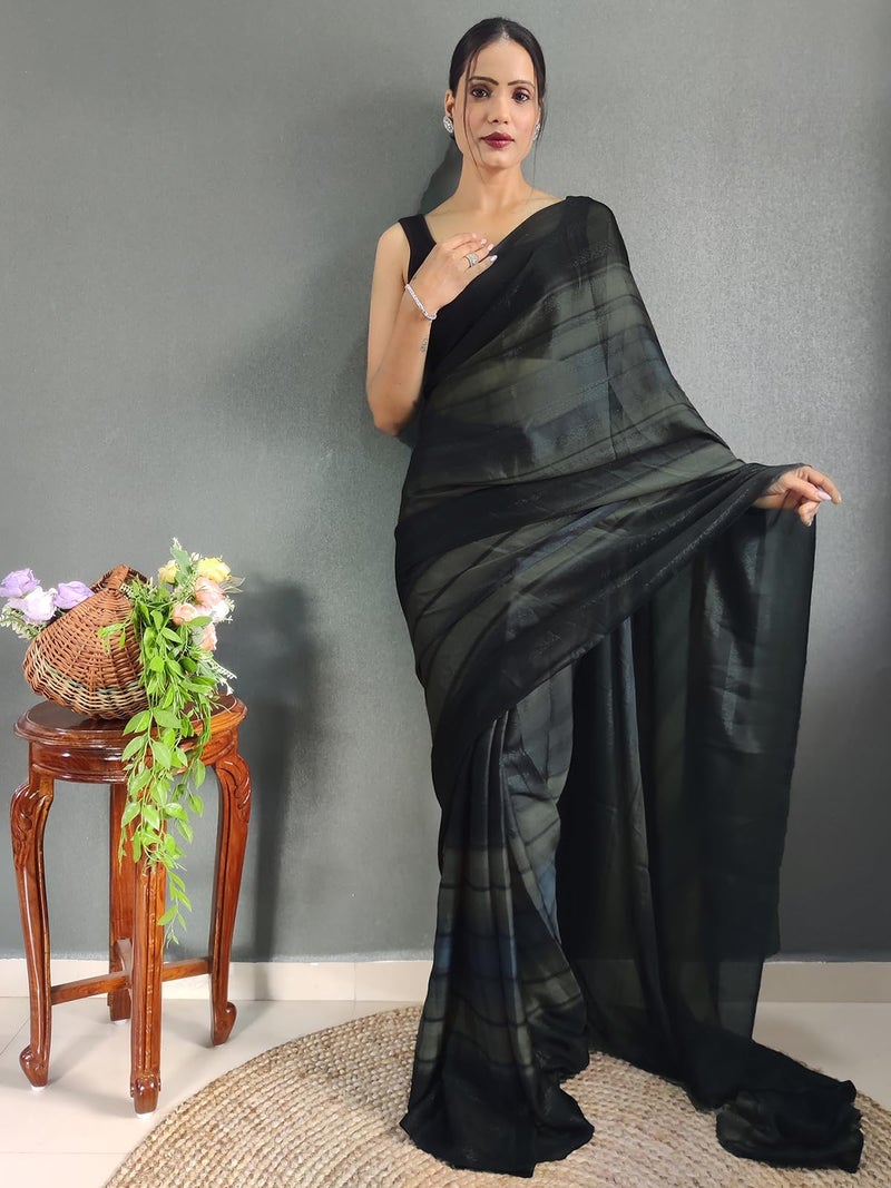 SIRIL Women's Georgette Printed Ready To Wear Saree, One Minute Stitched Saree With Unstitched Blouse Piece (3374S364_Black) - Image 5