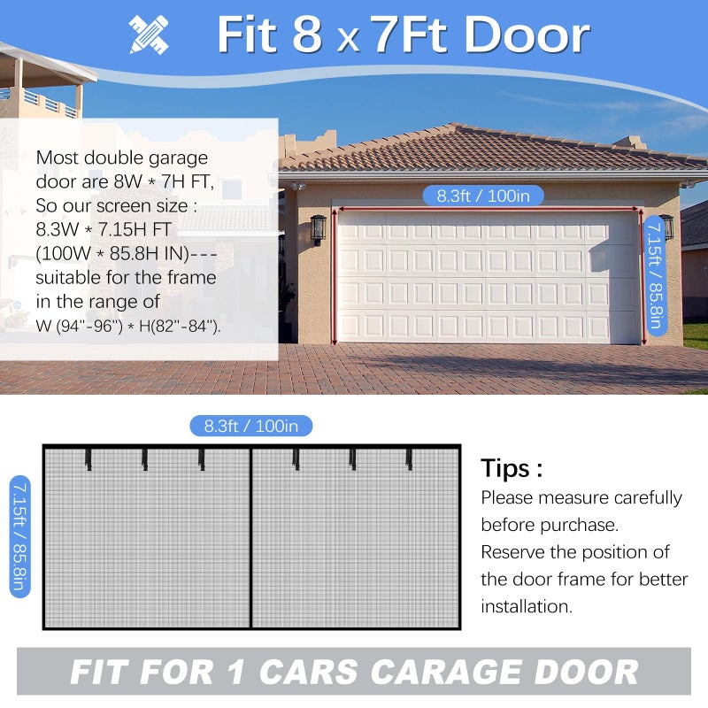Iduontis Garage Door Screen For 1 Car Garage 8X7Ft  Magnetic Screen Garage With Retractable Fiberglass Mesh And Heavy Duty Weighted Bottom  Easy Assembly & Pass  Hands Free Screen Door Kit - Image 2