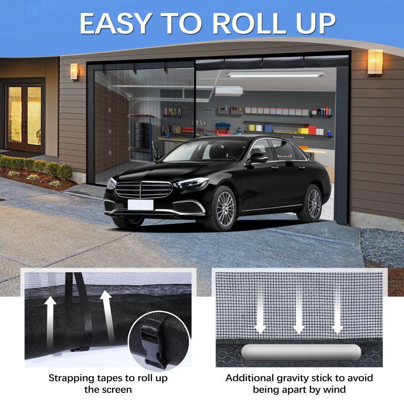 Iduontis Garage Door Screen For 1 Car Garage 8X7Ft  Magnetic Screen Garage With Retractable Fiberglass Mesh And Heavy Duty Weighted Bottom  Easy Assembly & Pass  Hands Free Screen Door Kit - Image 3