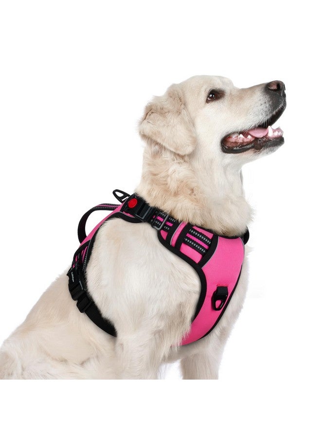 رابيتجو تسخير الكلاب من rabbitgoo للكلاب الكبيرة، تسخير للحيوانات الأليفة بدون سحب مع مقبض مبطن ناعم، سترة عاكسة قابلة للتعديل مع 3 مشابك، تسخير سهل المشي مع مشبكين للمقود، وردي، كبير - Image 1