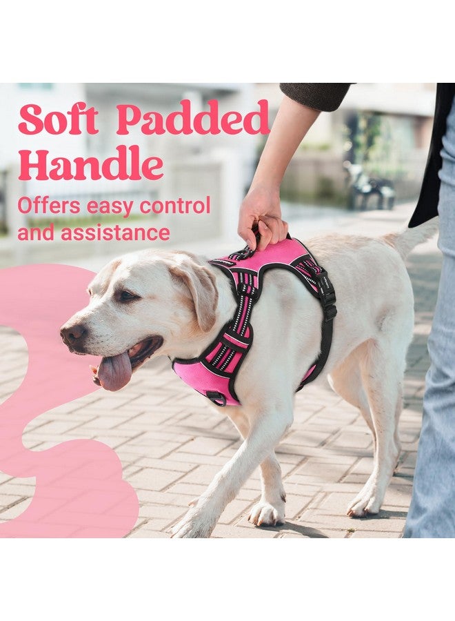 رابيتجو تسخير الكلاب من rabbitgoo للكلاب الكبيرة، تسخير للحيوانات الأليفة بدون سحب مع مقبض مبطن ناعم، سترة عاكسة قابلة للتعديل مع 3 مشابك، تسخير سهل المشي مع مشبكين للمقود، وردي، كبير - Image 2