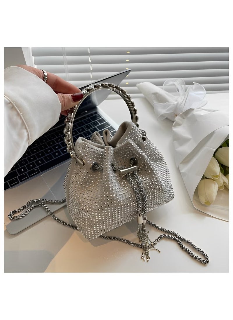 REOCLE Women's Full Diamonds Bucket Handbag Rhinestone Clutch Purse Evening Clutch for Women Party Prom Cocktail Wedding  - Image 4