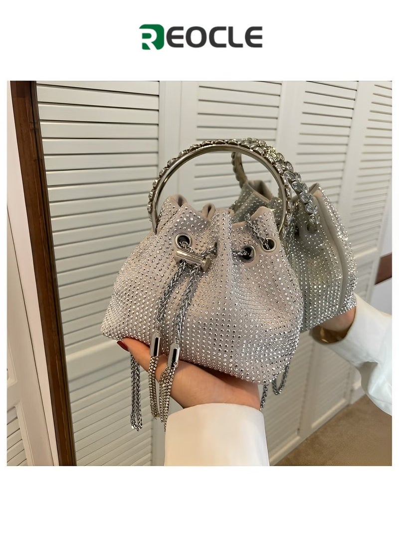 REOCLE Women's Full Diamonds Bucket Handbag Rhinestone Clutch Purse Evening Clutch for Women Party Prom Cocktail Wedding  - Image 1
