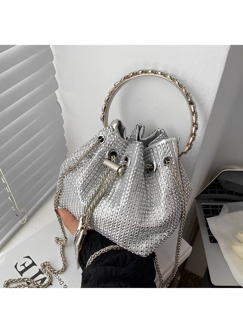 REOCLE Women's Full Diamonds Bucket Handbag Rhinestone Clutch Purse Evening Clutch for Women Party Prom Cocktail Wedding  - Image 2