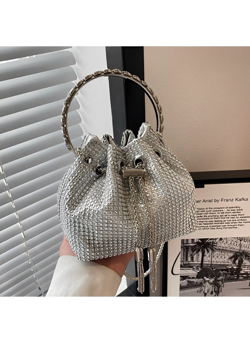 REOCLE Women's Full Diamonds Bucket Handbag Rhinestone Clutch Purse Evening Clutch for Women Party Prom Cocktail Wedding  - Image 3