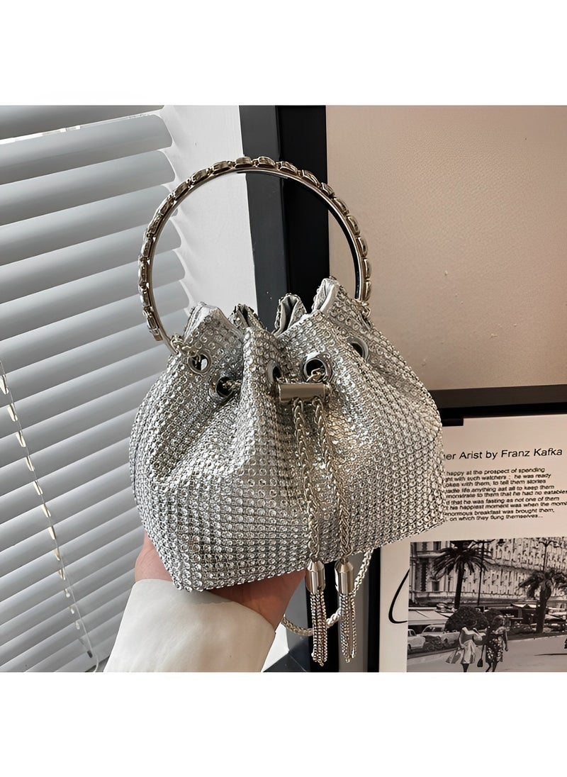 REOCLE Women's Full Diamonds Bucket Handbag Rhinestone Clutch Purse Evening Clutch for Women Party Prom Cocktail Wedding  - Image 3
