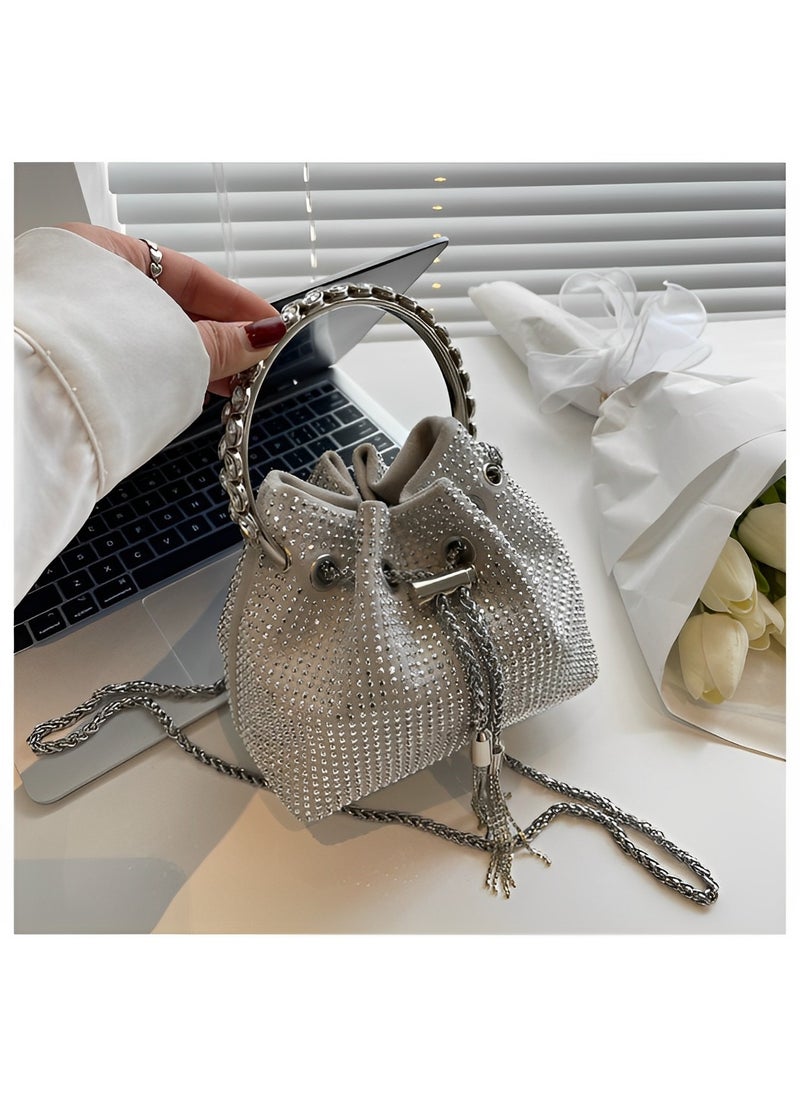 REOCLE Women's Full Diamonds Bucket Handbag Rhinestone Clutch Purse Evening Clutch for Women Party Prom Cocktail Wedding  - Image 4