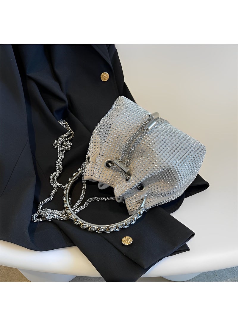 REOCLE Women's Full Diamonds Bucket Handbag Rhinestone Clutch Purse Evening Clutch for Women Party Prom Cocktail Wedding  - Image 5