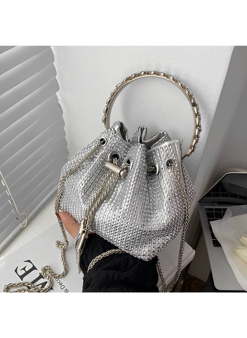 REOCLE Women's Full Diamonds Bucket Handbag Rhinestone Clutch Purse Evening Clutch for Women Party Prom Cocktail Wedding  - Image 2