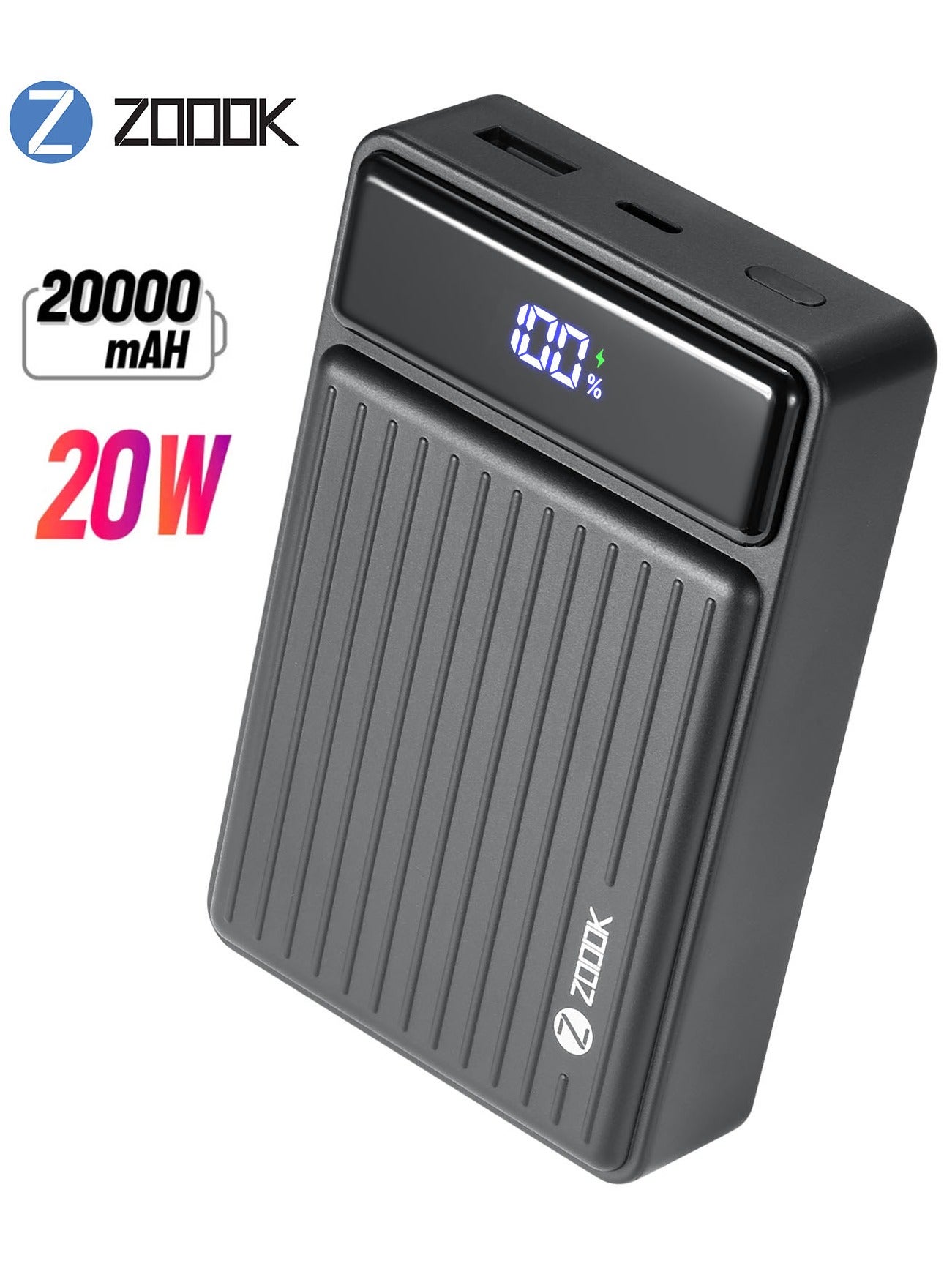 20000mAh Fast Charging Power Bank – 22.5W PD 3.0 Portable Charger with USB-C Input and Output, Ultra-Compact Type-C Battery Pack, High-Speed Powerbank for iPhone 16 Pro Max, 15, 14, 13, 12, Samsung Galaxy S24, S23, S22, iPad Pro, AirPods and More, Smart LED Display, Travel-Friendly External Battery in Black