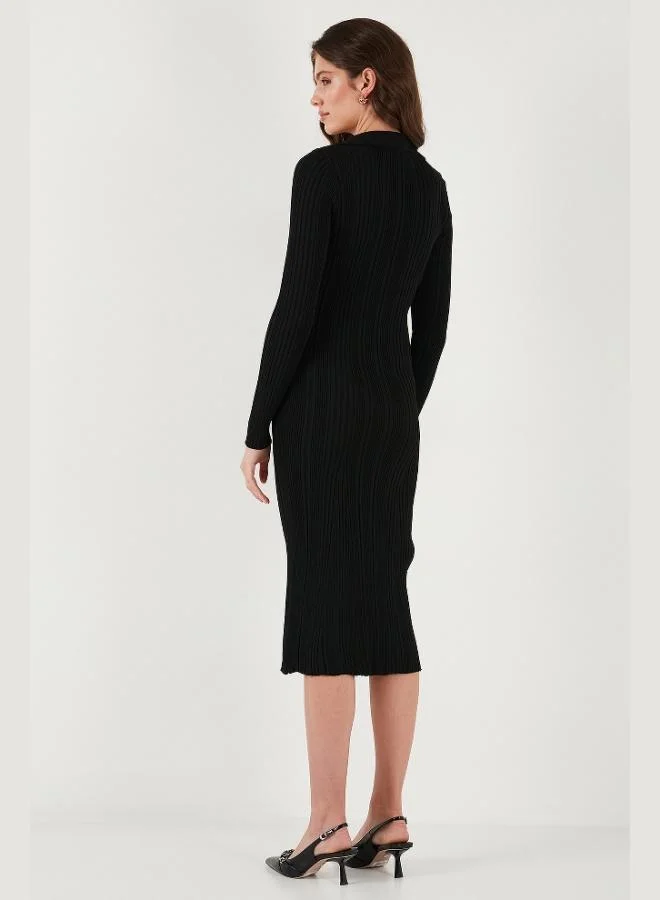 Lela  Lela Premium Ribbed V-Neck Slim Fit Midi Length Knitwear Dress Women's DRESS 680EL00282 for Women | Best Price UAE