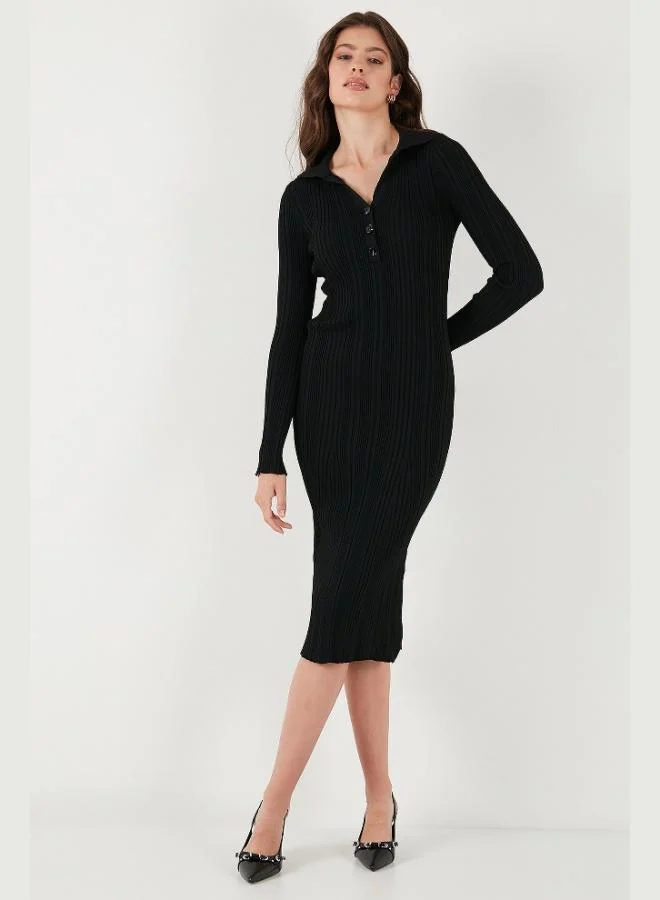 Lela  Lela Premium Ribbed V-Neck Slim Fit Midi Length Knitwear Dress Women's DRESS 680EL00282 for Women | Best Price UAE