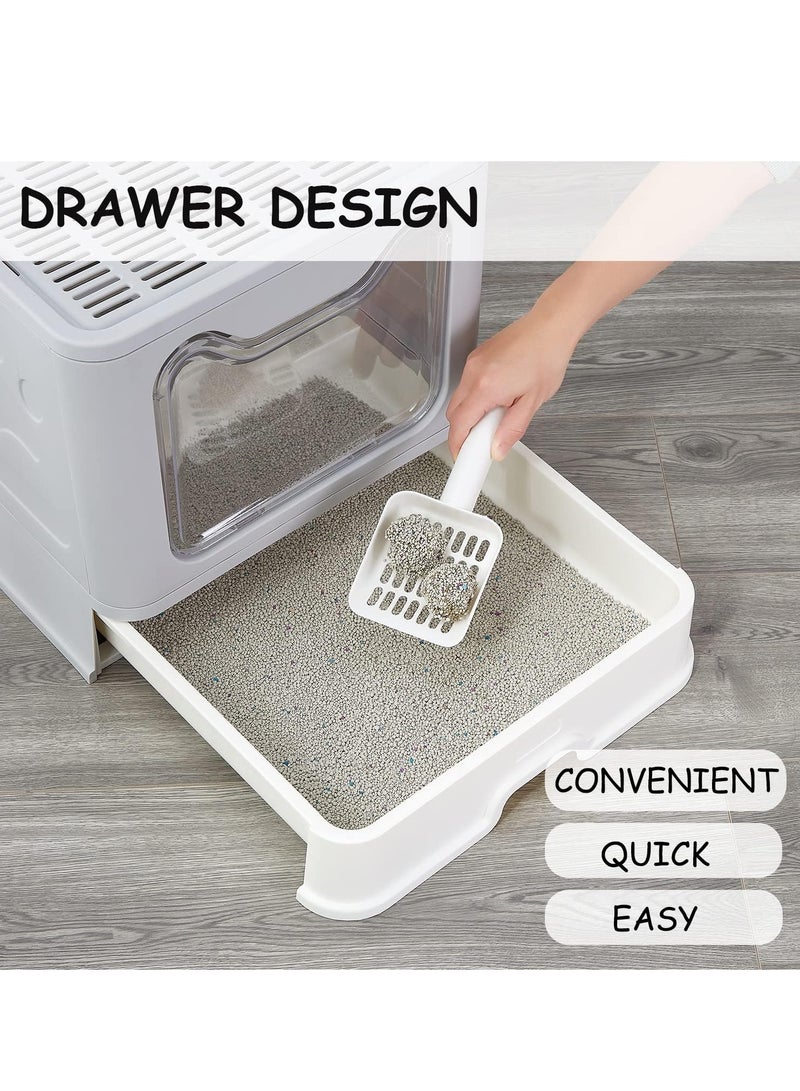 MissTiara Cat Litter Box, Double Entrance Cat Litter Tray with Lid XXL Foldable Large Top Entry Cat Litter Box with Pet Litter Shovel Covered Kitten Litter Tray with Drawer Pan Leak-Proof Cat Potty  - Image 4