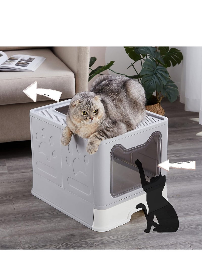 MissTiara Cat Litter Box, Double Entrance Cat Litter Tray with Lid XXL Foldable Large Top Entry Cat Litter Box with Pet Litter Shovel Covered Kitten Litter Tray with Drawer Pan Leak-Proof Cat Potty  - Image 2