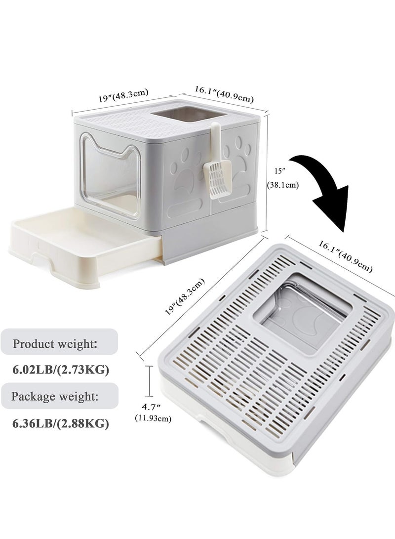 MissTiara Cat Litter Box, Double Entrance Cat Litter Tray with Lid XXL Foldable Large Top Entry Cat Litter Box with Pet Litter Shovel Covered Kitten Litter Tray with Drawer Pan Leak-Proof Cat Potty  - Image 3