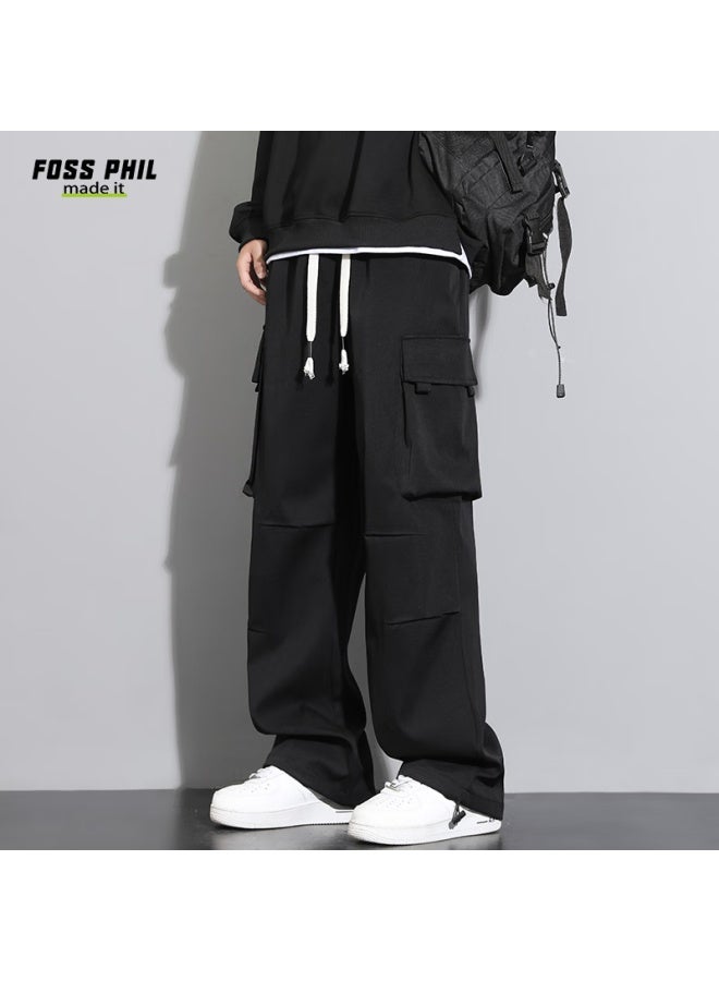 Foss Phil Men's Casual Wide Leg Loose Multi-pocket Straight Leg Work Pants Fpk55 Black XL - Image 1