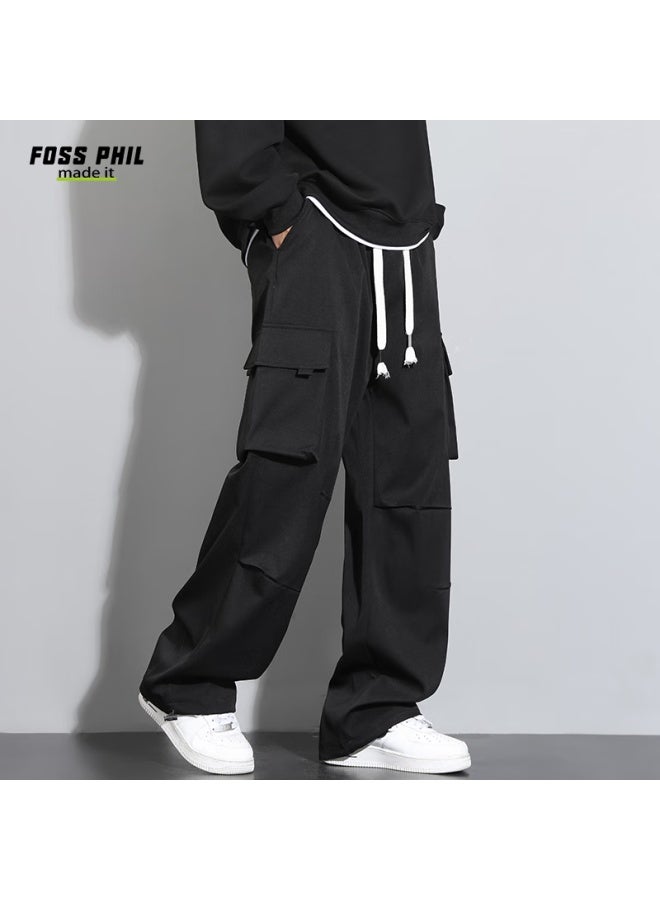 Foss Phil Men's Casual Wide Leg Loose Multi-pocket Straight Leg Work Pants Fpk55 Black XL - Image 3