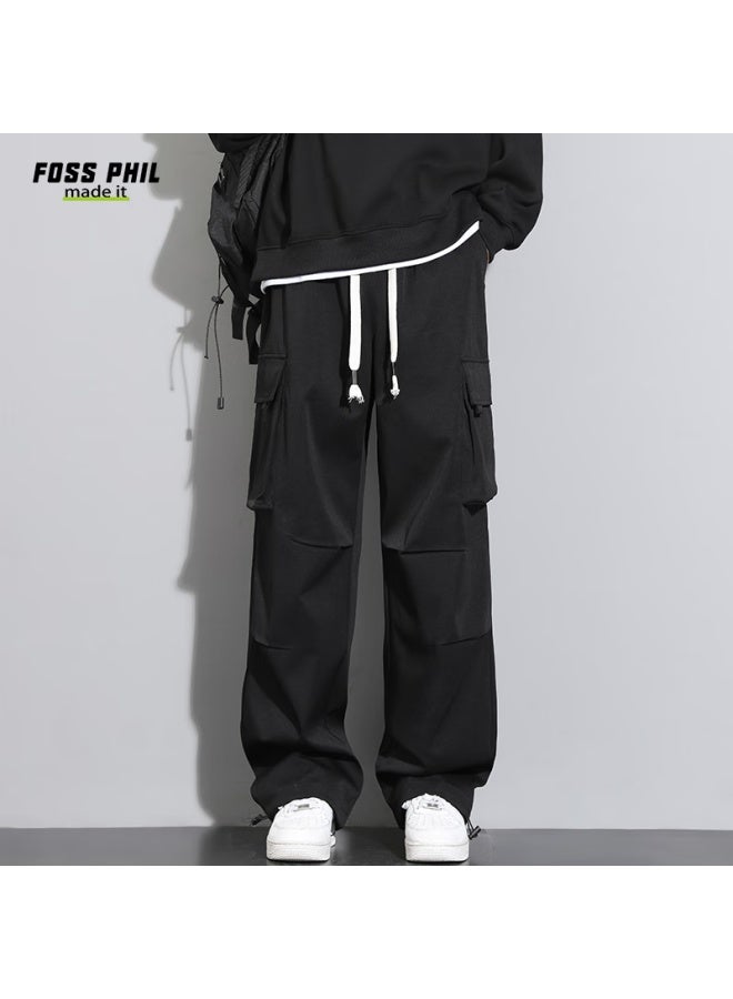 Foss Phil Men's Casual Wide Leg Loose Multi-pocket Straight Leg Work Pants Fpk55 Black XL - Image 4