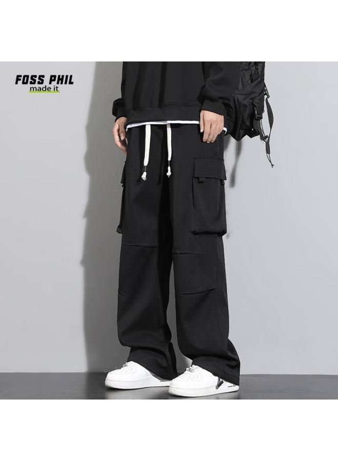 Foss Phil Men's Casual Wide Leg Loose Multi-pocket Straight Leg Work Pants Fpk55 Black XL - Image 5