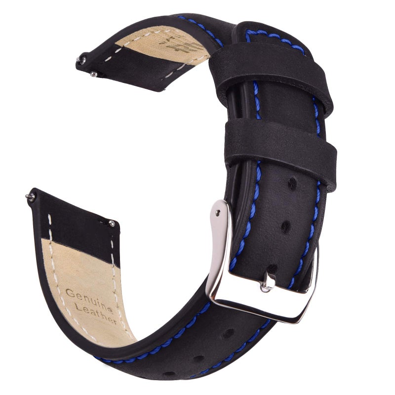 Ritche Quick Release Leather Watch Band 18mm 20mm 21mm 22mm 23mm 24mm for Samsung Galaxy Watch 6 Band Classic 43mm 47mm 40mm 44mm Leather Watch Strap Black Blue Silver 20mm Classic - Image 2