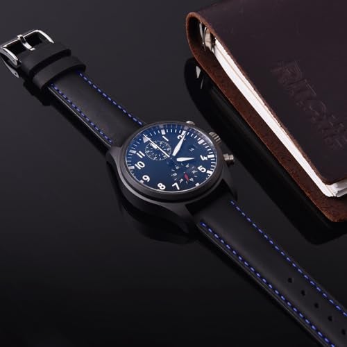 Ritche Quick Release Leather Watch Band 18mm 20mm 21mm 22mm 23mm 24mm for Samsung Galaxy Watch 6 Band Classic 43mm 47mm 40mm 44mm Leather Watch Strap Black Blue Silver 20mm Classic - Image 3