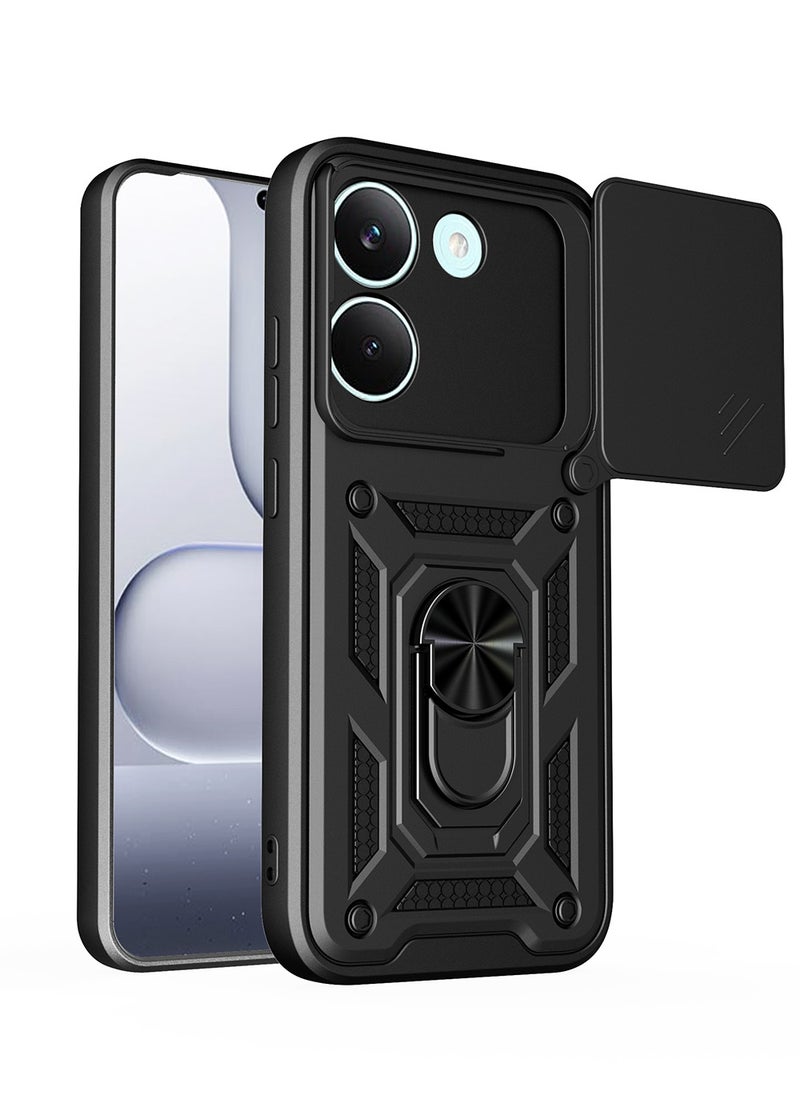 غطاء هاتف لـ Xiaomi Poco X8 Pro مع غطاء للكاميرا وحامل حلقي، وحامل سيارة مغناطيسي متوافق، وغطاء واقي صلب من الخلف وحواف ناعمة مقاوم للصدمات - Image 1