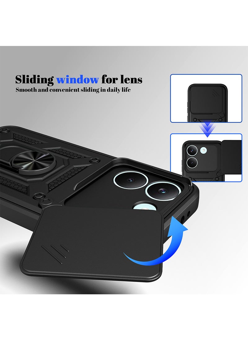 غطاء هاتف لـ Xiaomi Poco X8 Pro مع غطاء للكاميرا وحامل حلقي، وحامل سيارة مغناطيسي متوافق، وغطاء واقي صلب من الخلف وحواف ناعمة مقاوم للصدمات - Image 2